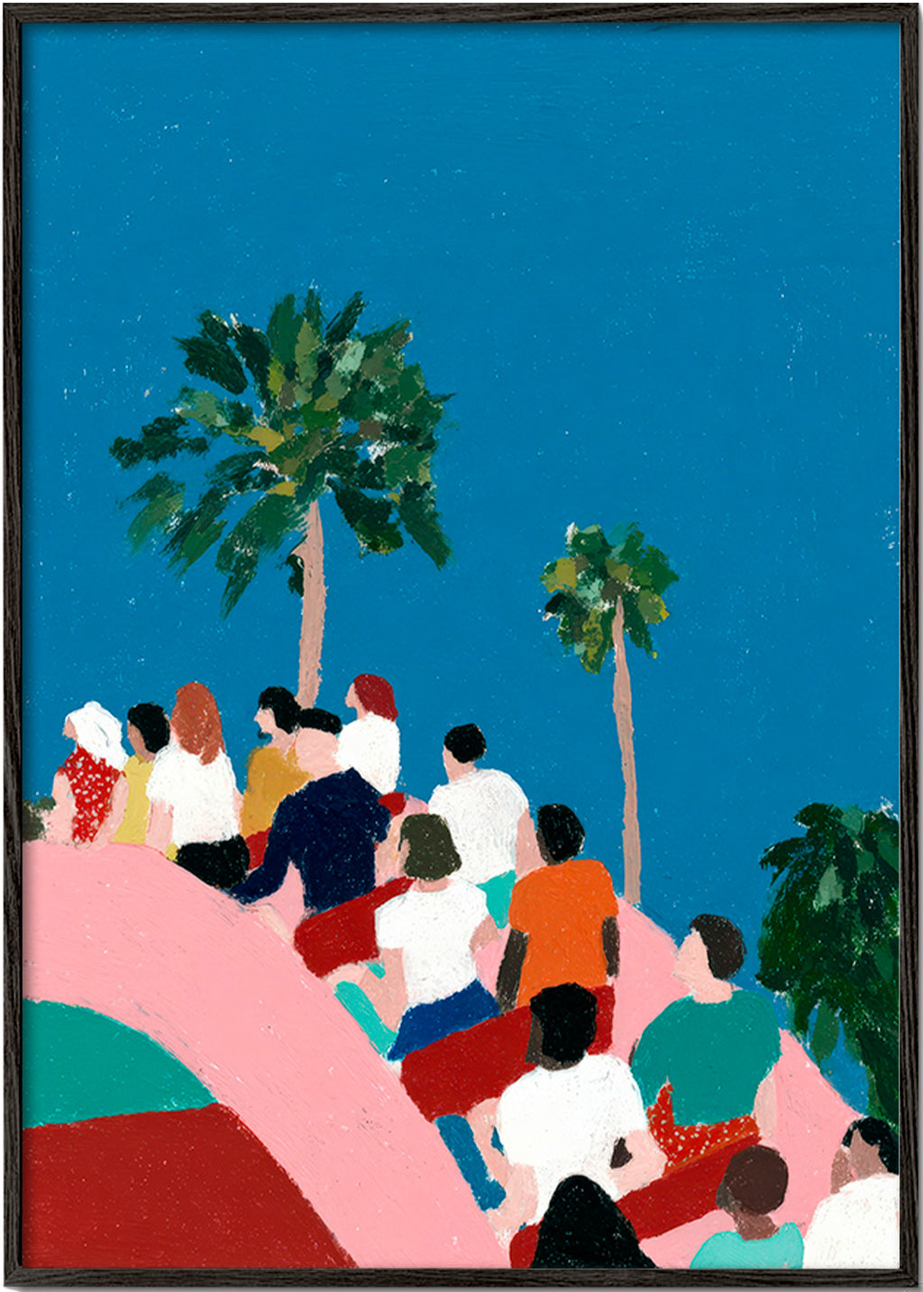 Ilustración de gente en atracción con palmeras – Black Frame