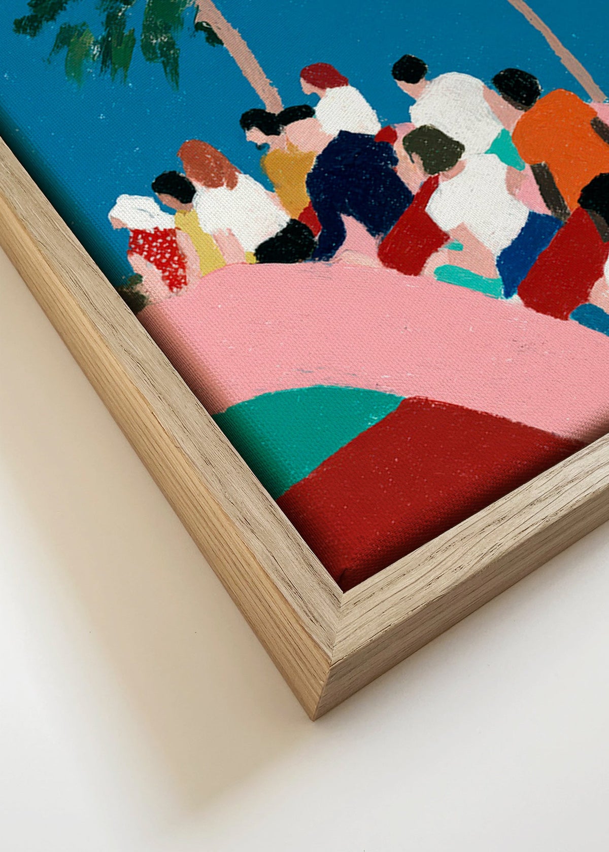 Ilustración de gente en atracción con palmeras – Canvas detail