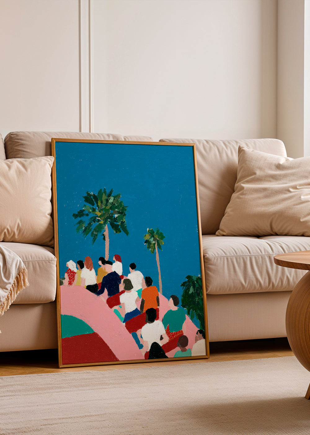 Ilustración de gente en atracción con palmeras – Product1