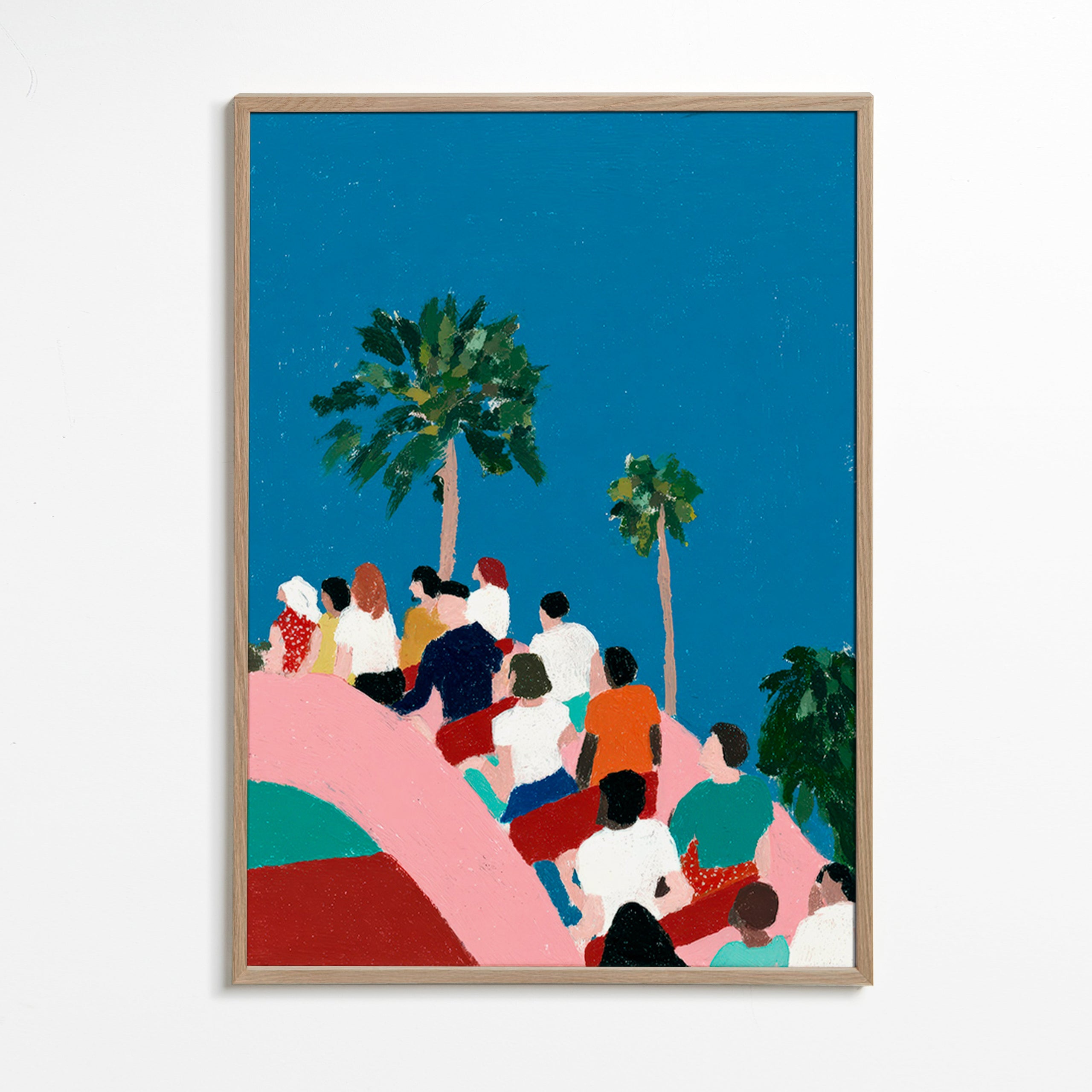 Ilustración de gente en atracción con palmeras – Oak Frame