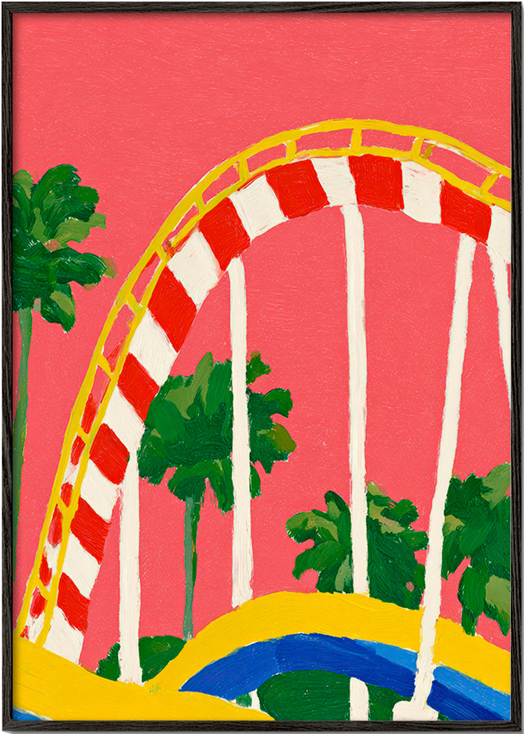Lámina botánica con palmeras y arco colorido – Black Frame