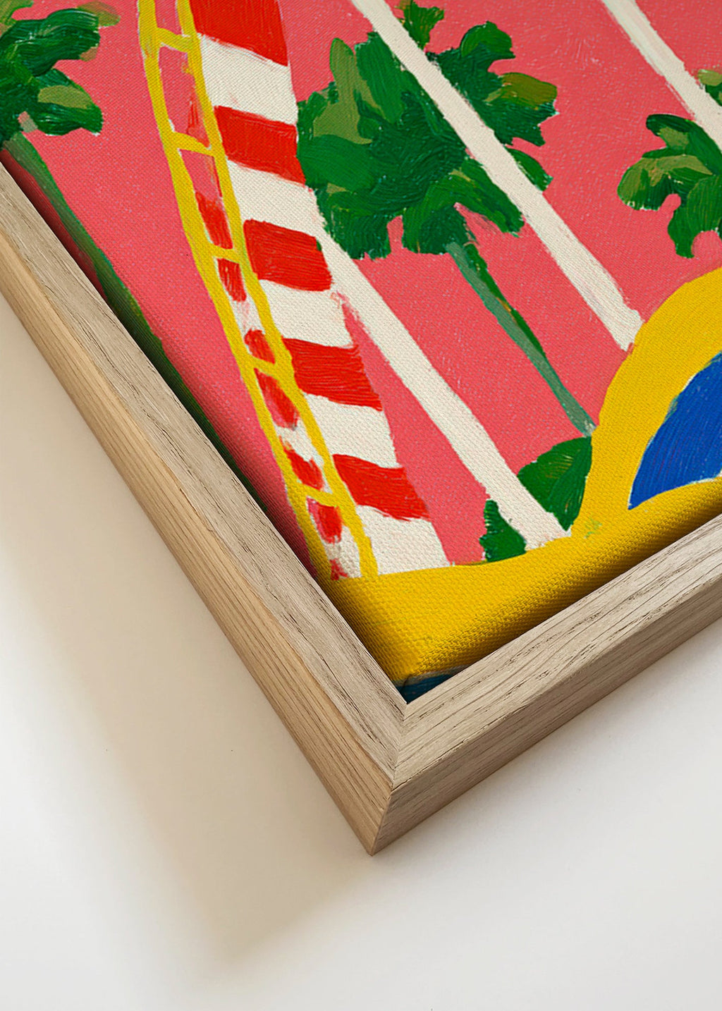 Lámina botánica con palmeras y arco colorido – Canvas detail