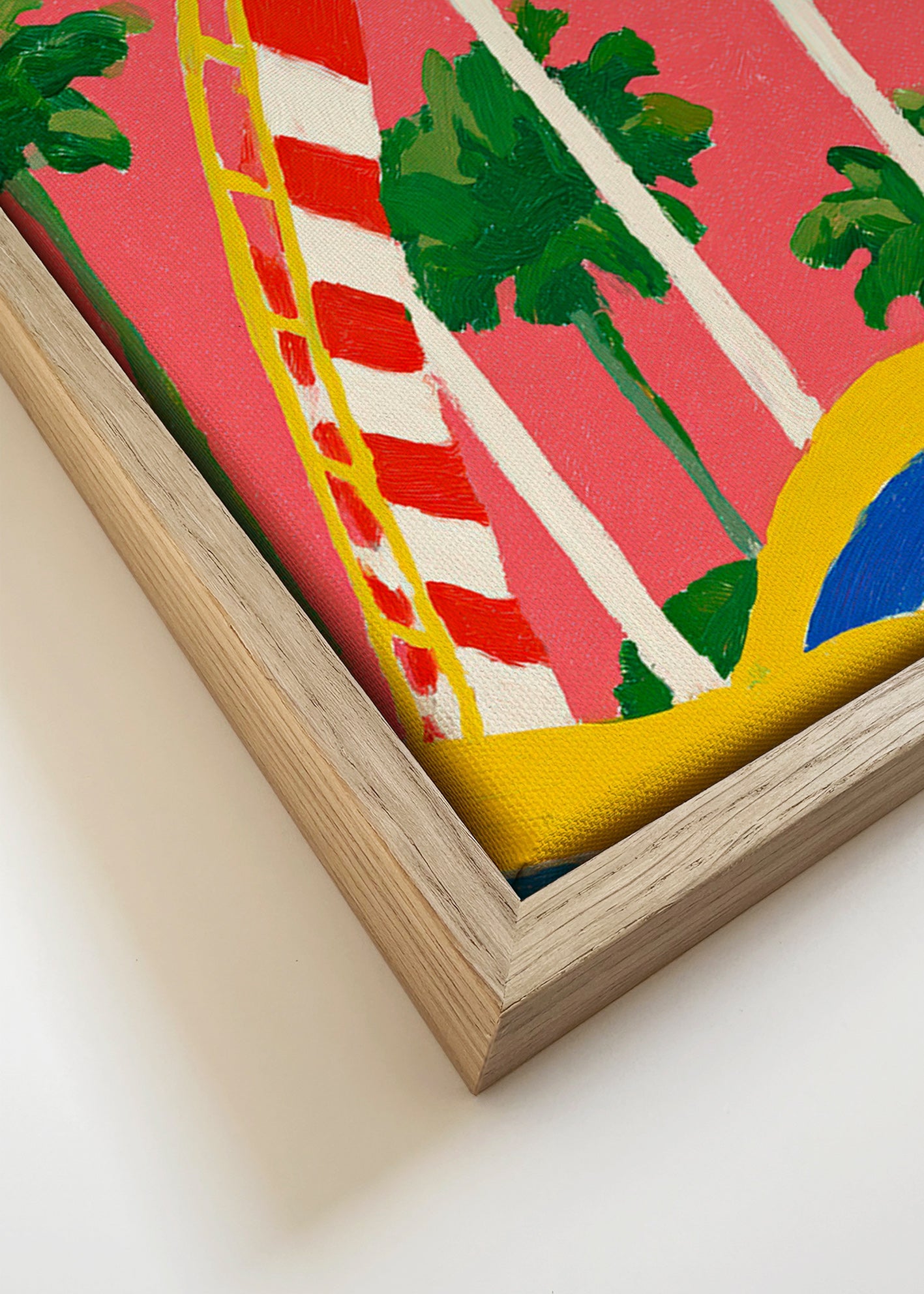 Lámina botánica con palmeras y arco colorido – Canvas detail