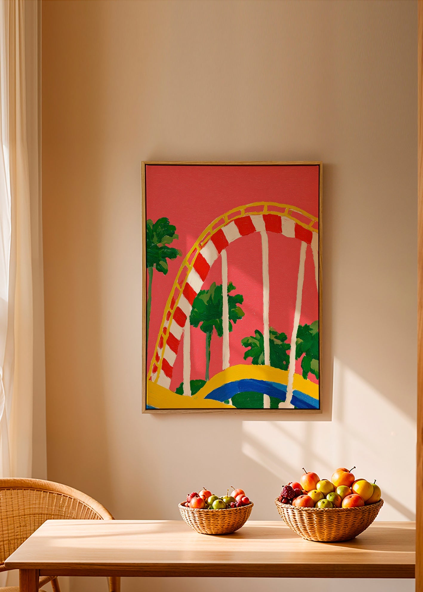 Lámina botánica con palmeras y arco colorido – Canvas1