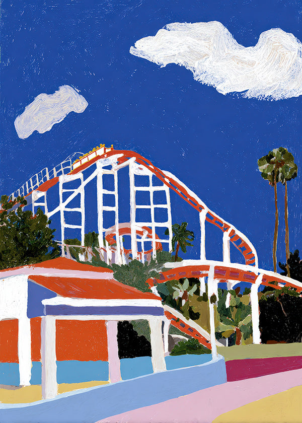 Ilustración de parque de atracciones colorida