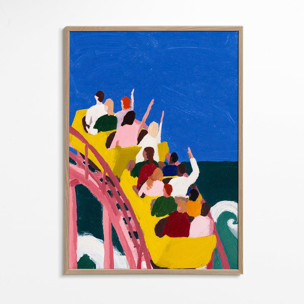 Ilustración de montaña rusa junto al mar – Oak Frame
