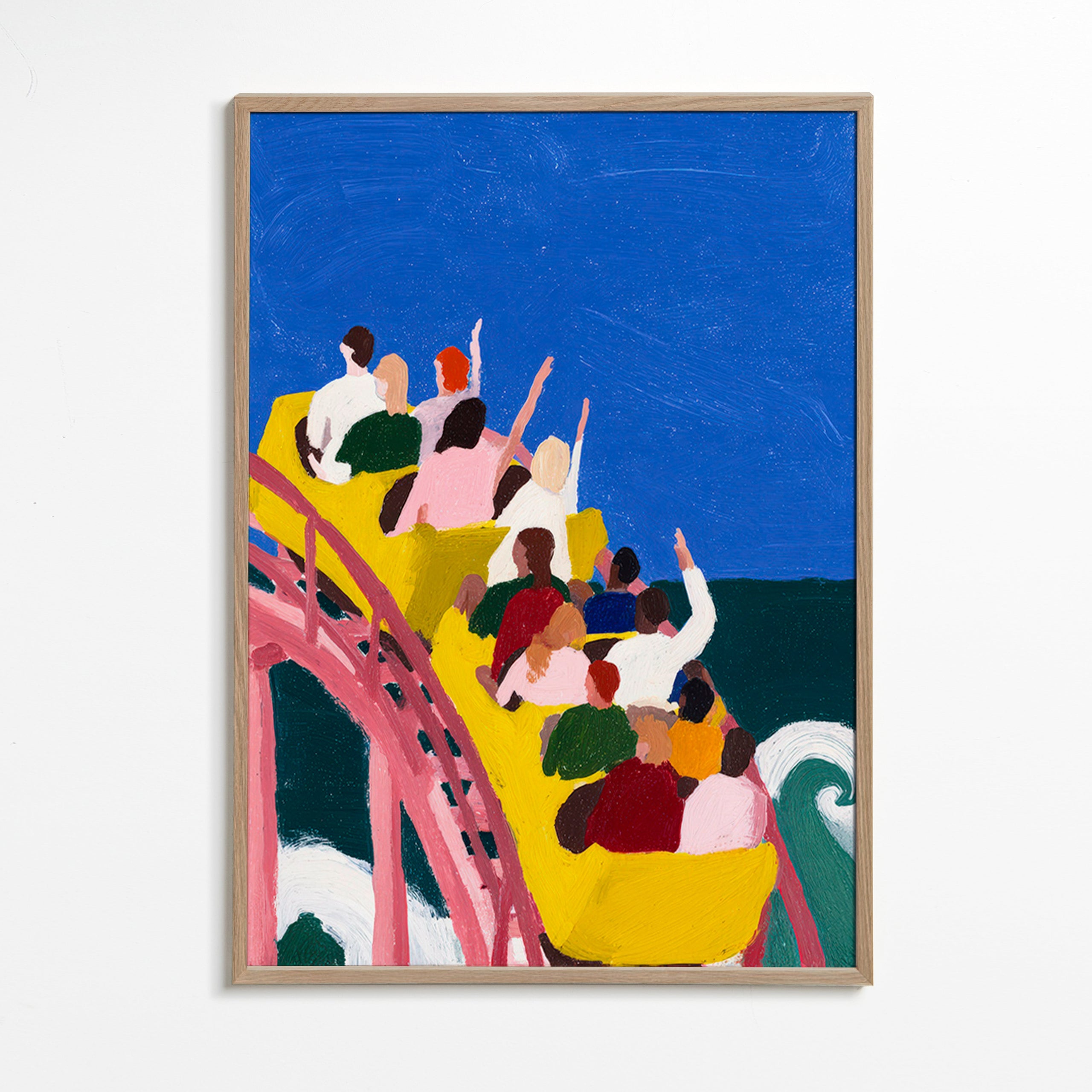 Ilustración de montaña rusa junto al mar – Oak Frame