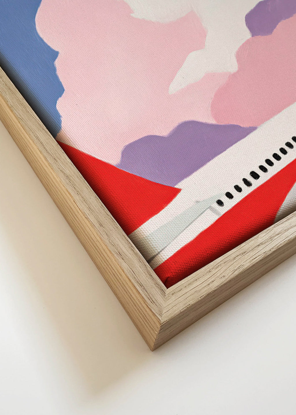 Ilustración de avión entre nubes rosas – Canvas detail