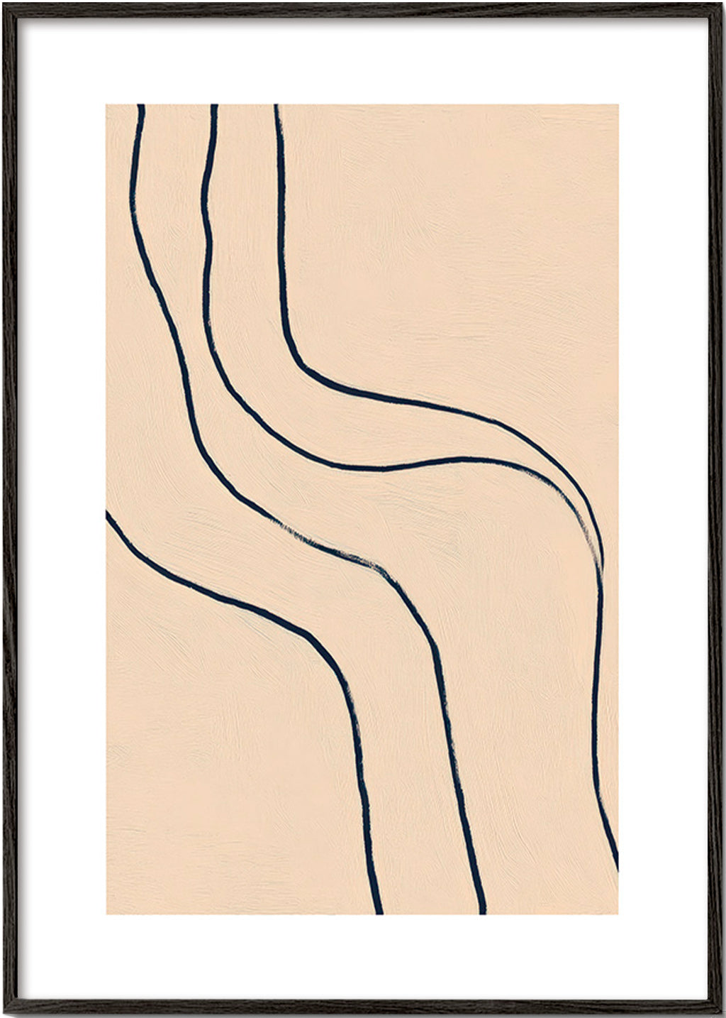 Cuadro minimalista de líneas fluidas sobre fondo beige – Black Frame