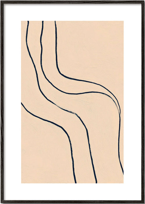 Cuadro minimalista de líneas fluidas sobre fondo beige – Black Frame