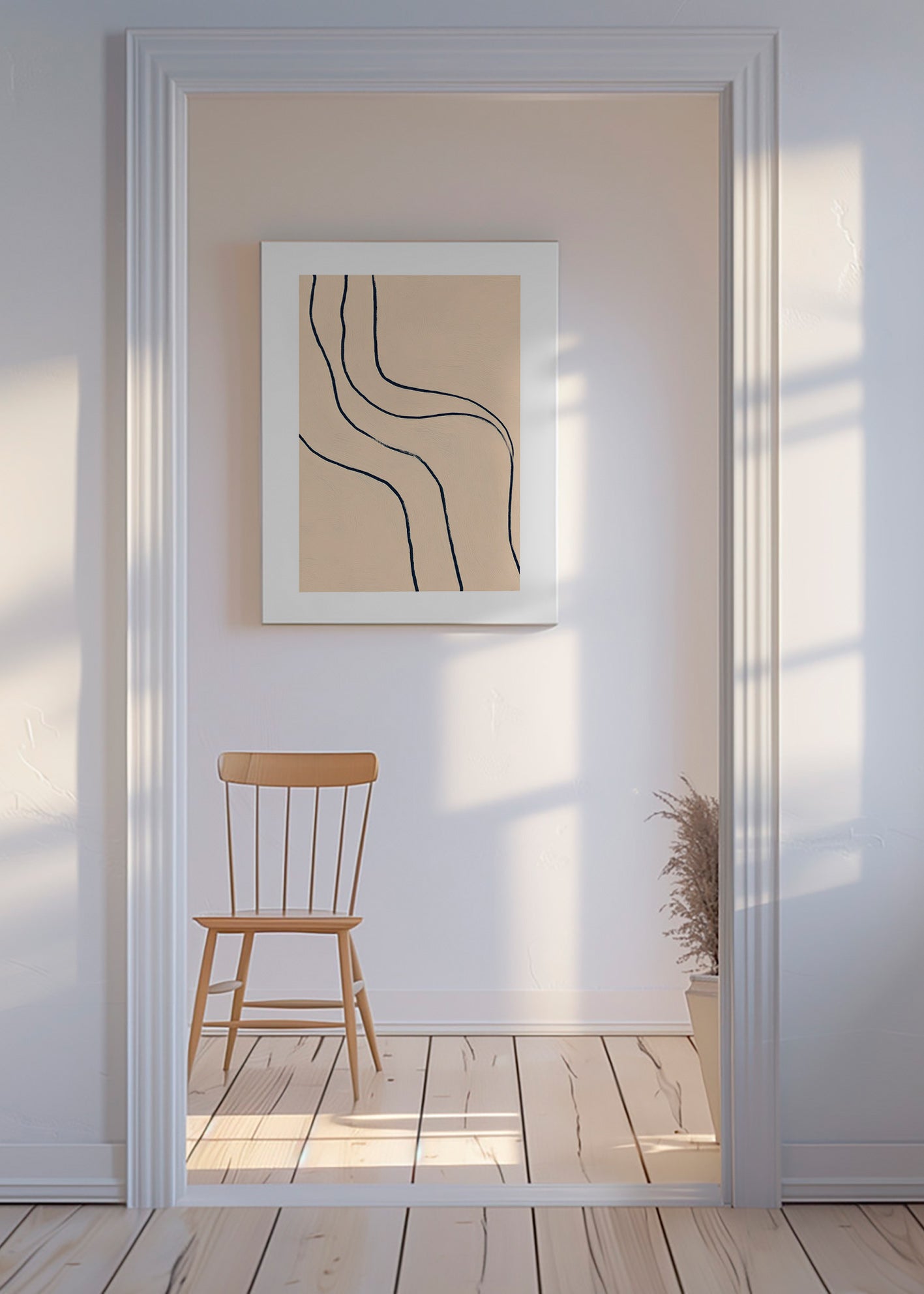 Cuadro minimalista de líneas fluidas sobre fondo beige – Canvas