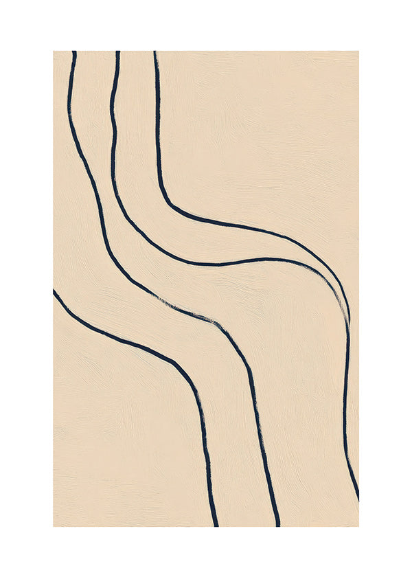 Cuadro minimalista de líneas fluidas sobre fondo beige