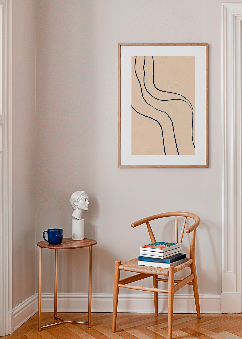 Cuadro minimalista de líneas fluidas sobre fondo beige – Product2