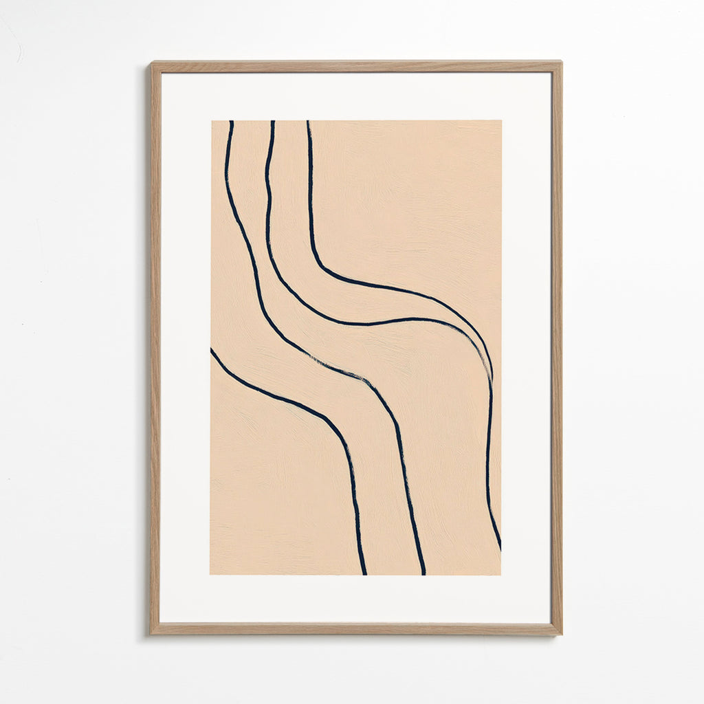 Cuadro minimalista de líneas fluidas sobre fondo beige – Oak Frame