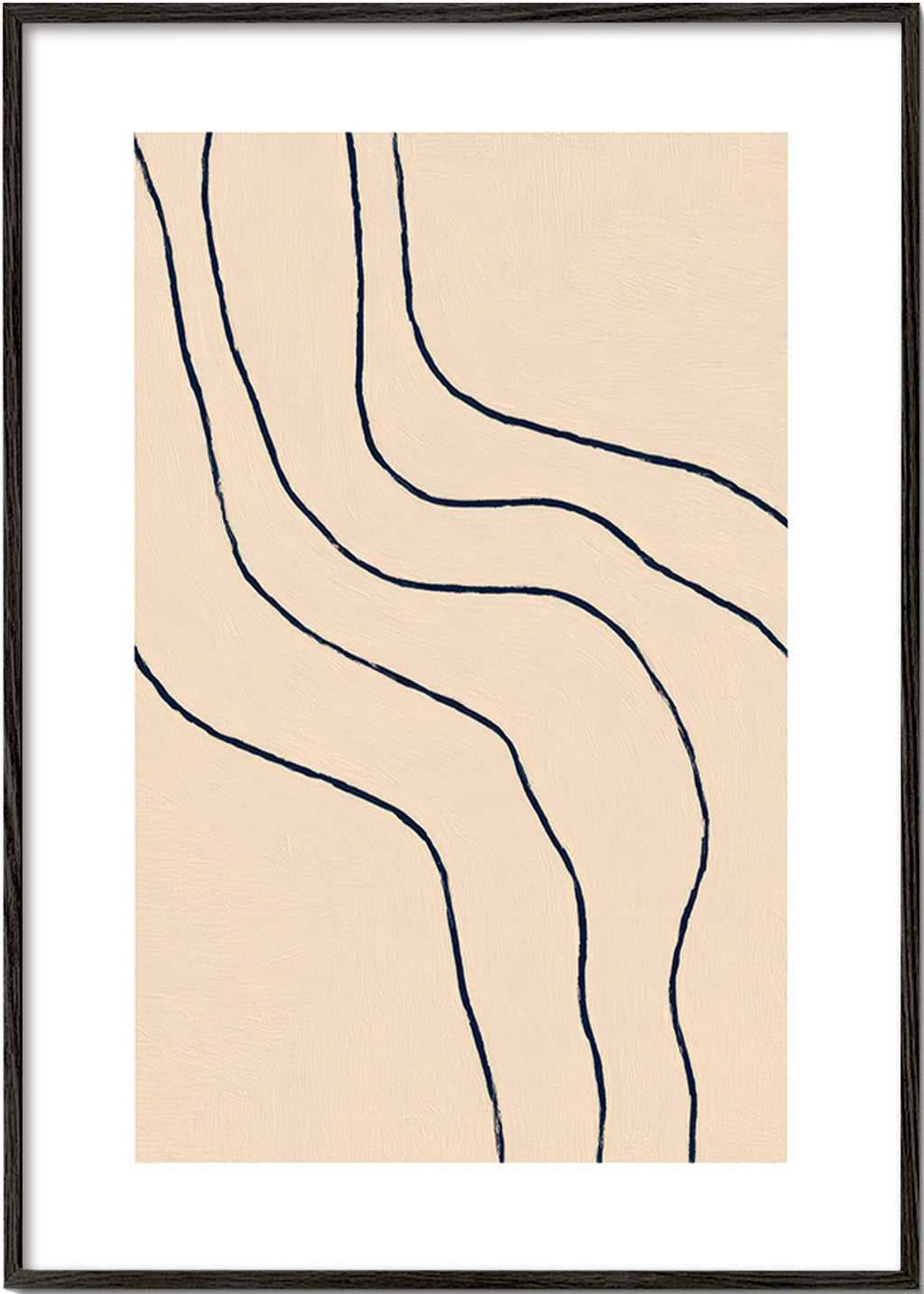 Cuadro minimalista con trazos orgánicos en beige – Black Frame