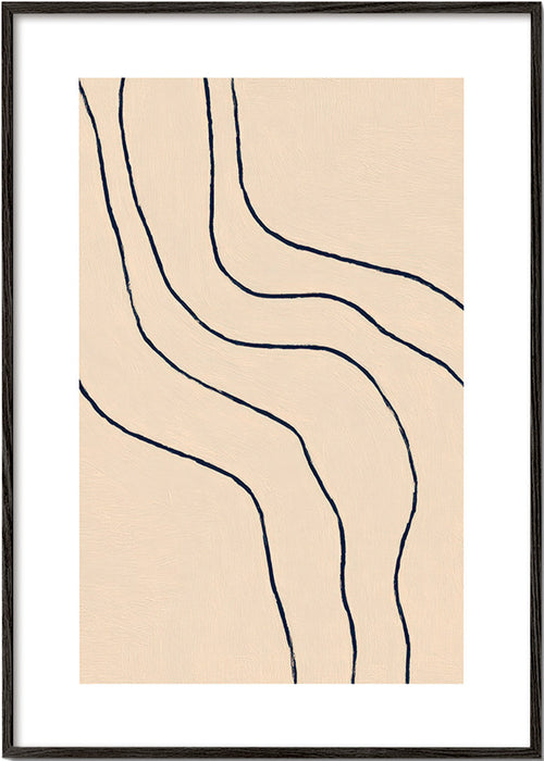 Cuadro minimalista con trazos orgánicos en beige – Black Frame