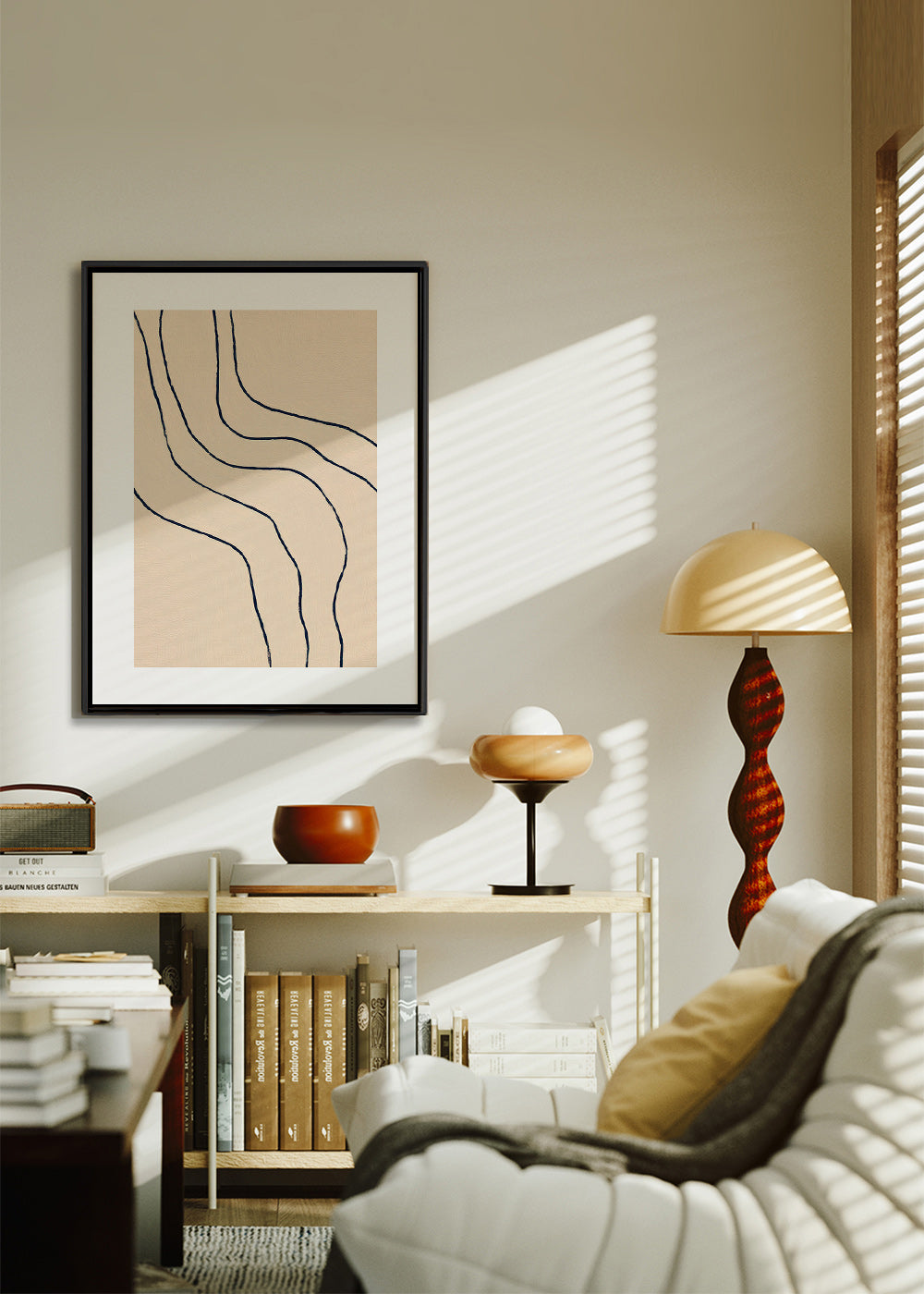Cuadro minimalista con trazos orgánicos en beige – Canvas1