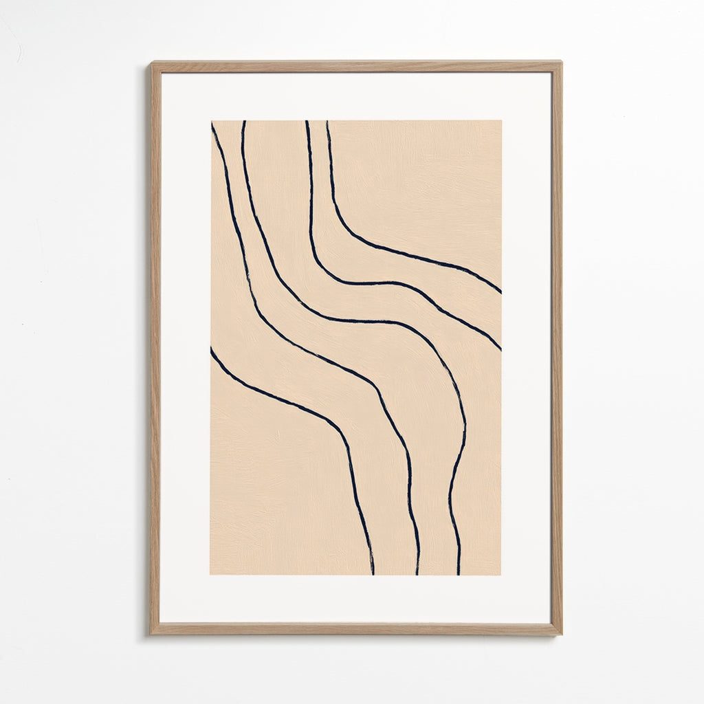 Cuadro minimalista con trazos orgánicos en beige – Oak Frame