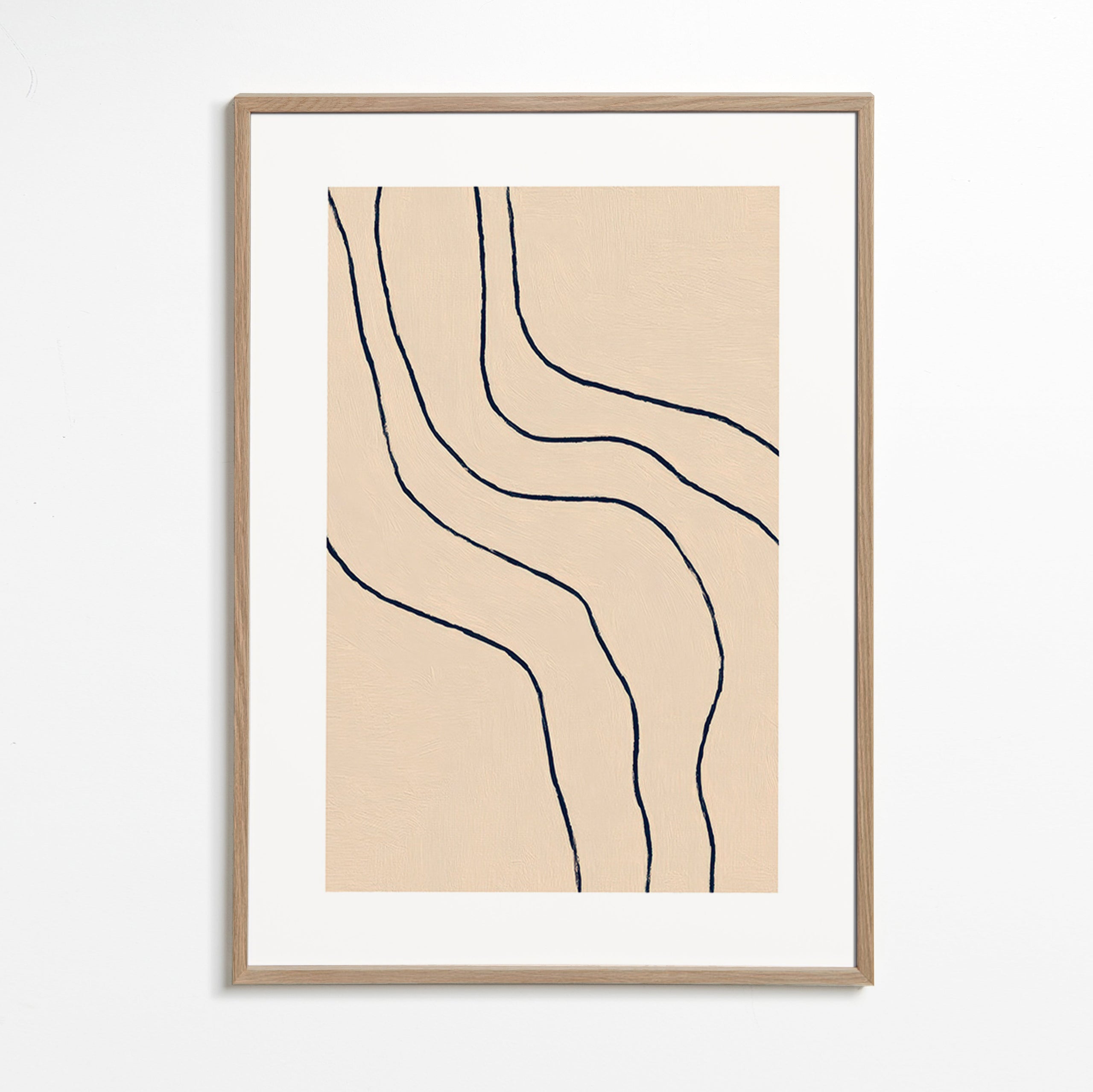 Cuadro minimalista con trazos orgánicos en beige – Oak Frame