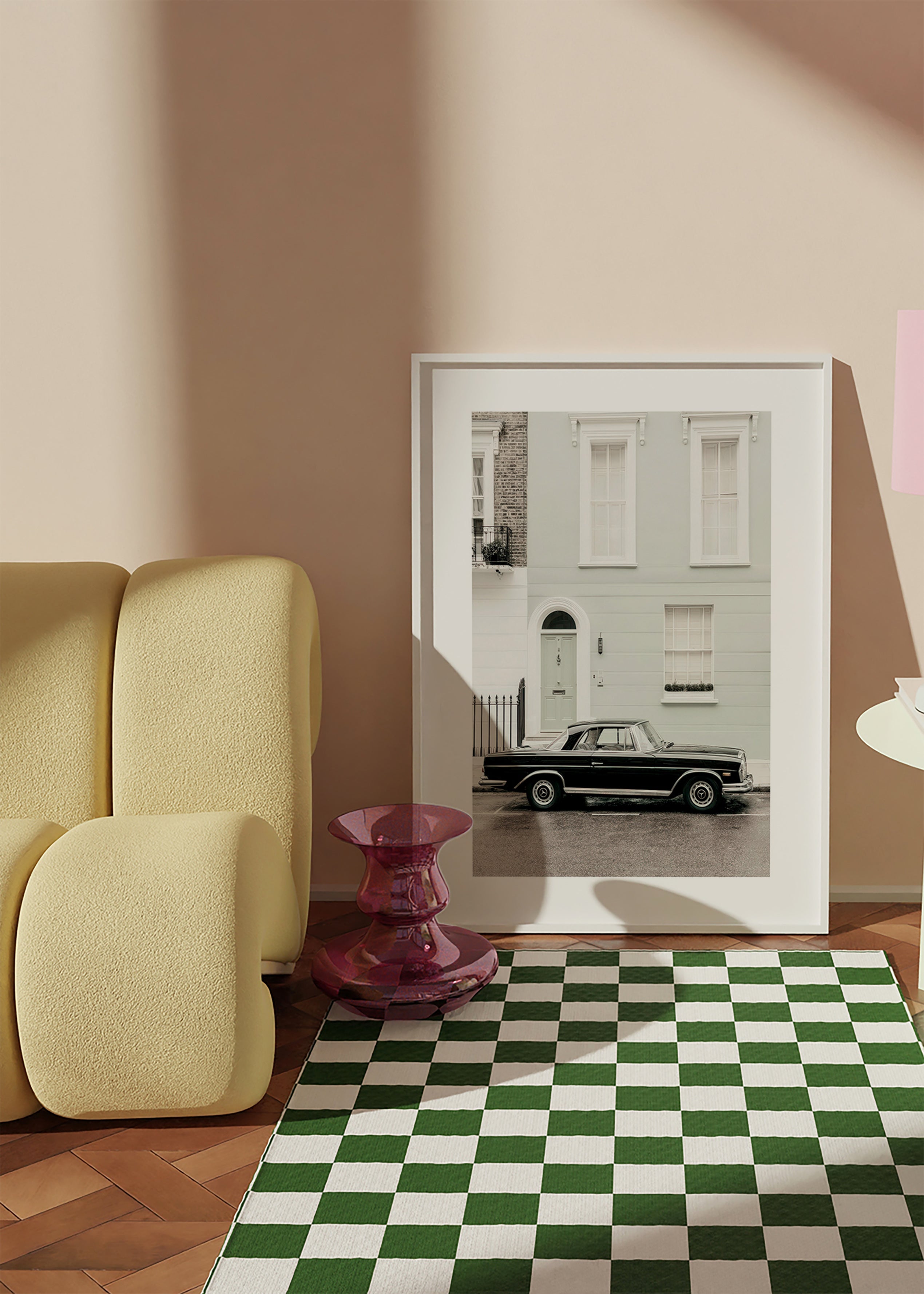 Cuadro vintage coche clásico en fachada urbana – Product2
