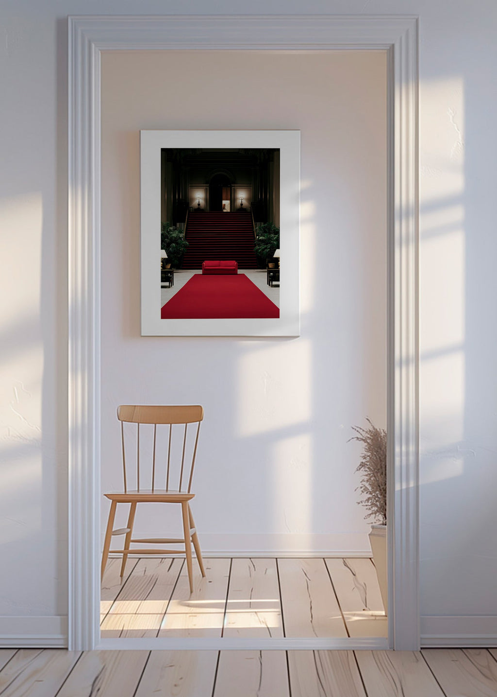 Fotografía de escalera con alfombra roja – Canvas