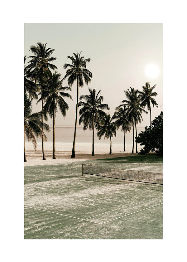 Cuadro de paisaje con palmeras y pista de tenis