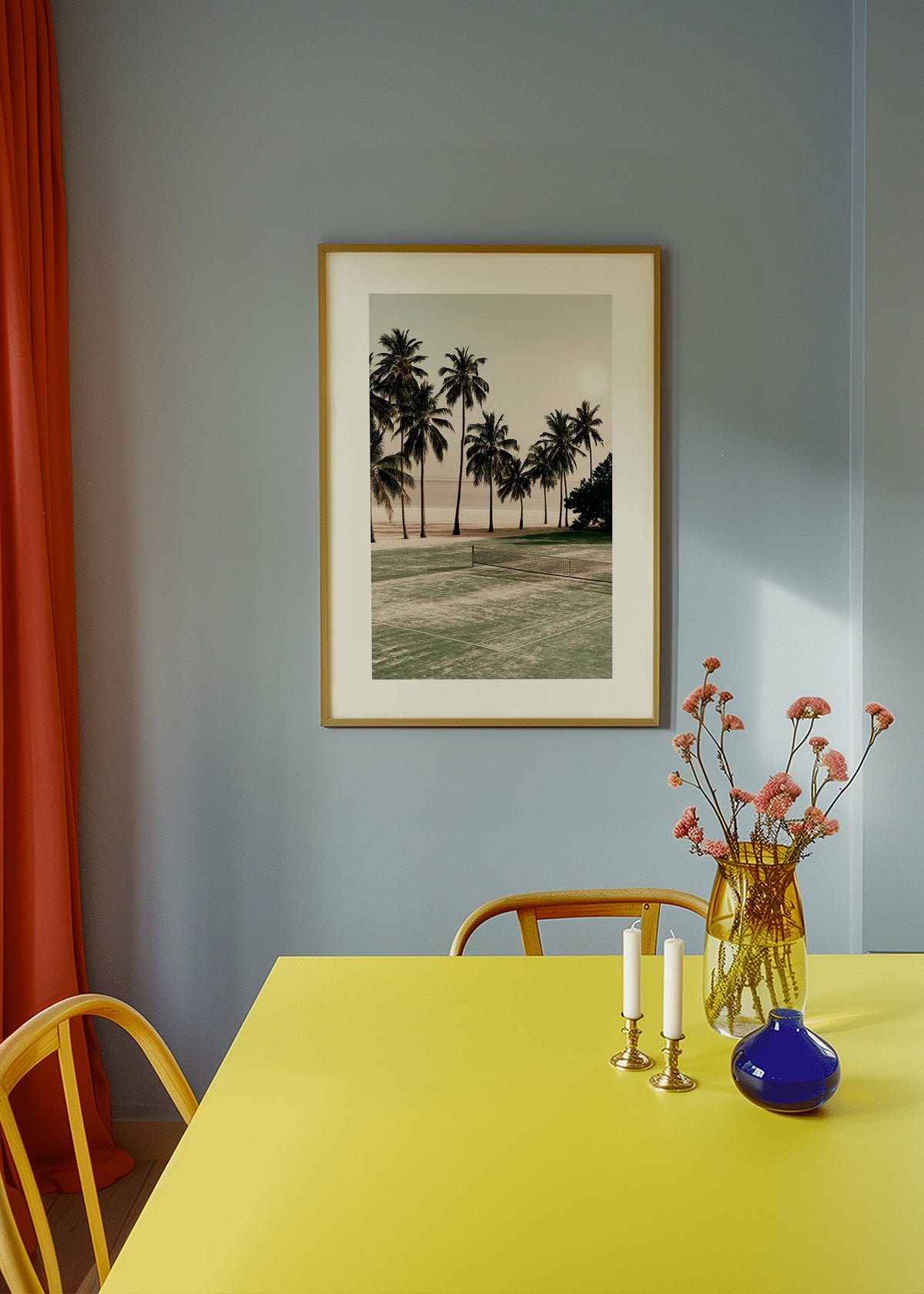 Cuadro de paisaje con palmeras y pista de tenis – Product1