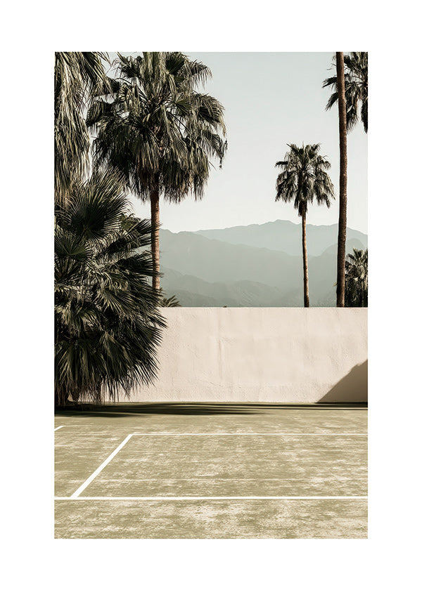Cuadro de paisaje con palmeras y muro minimal