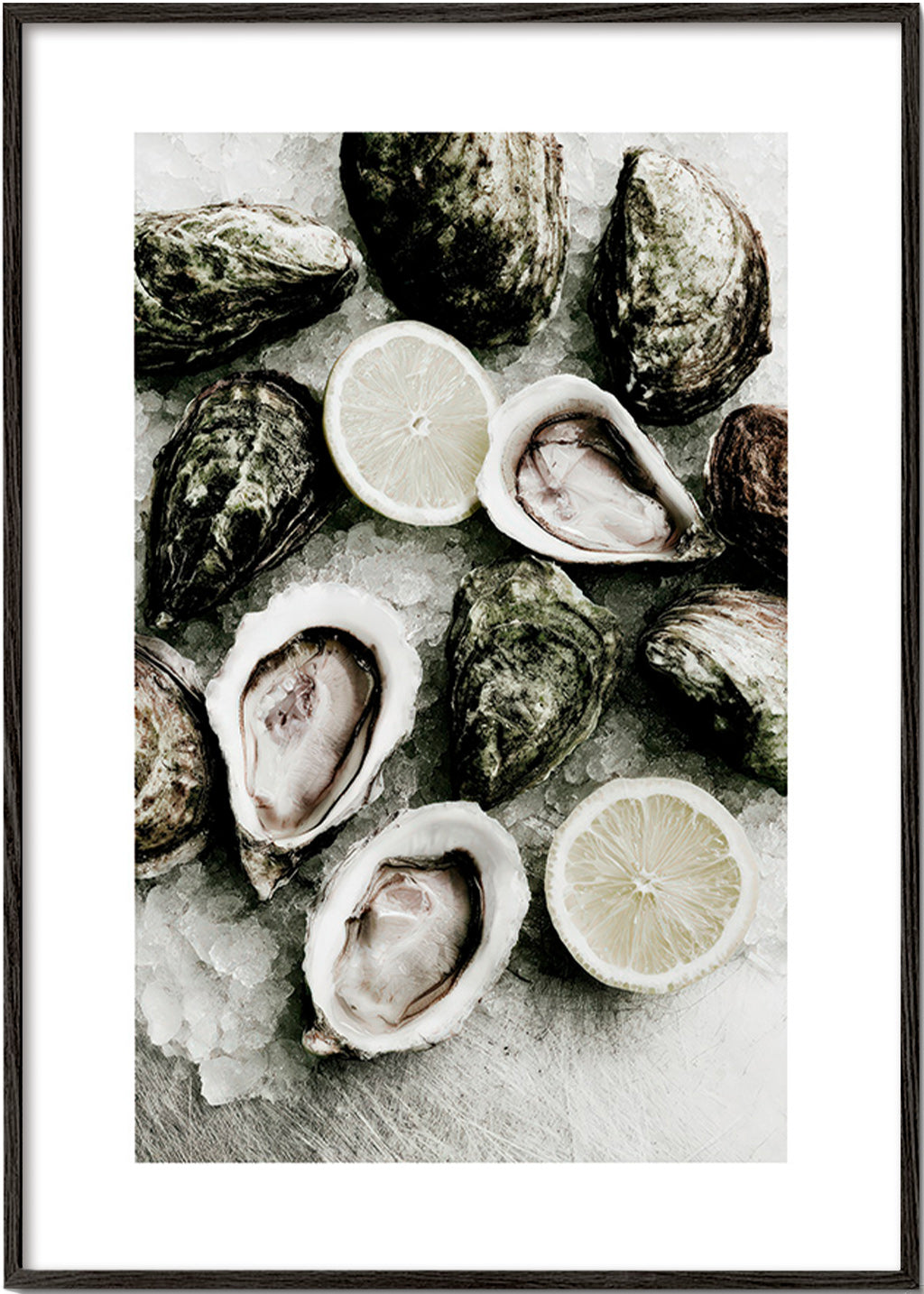 Cuadro de cocina con ostras y limón – Black Frame