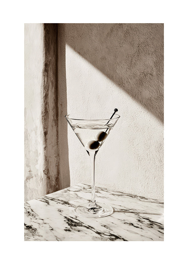 Cuadro de cocina Martini en copa sobre mármol