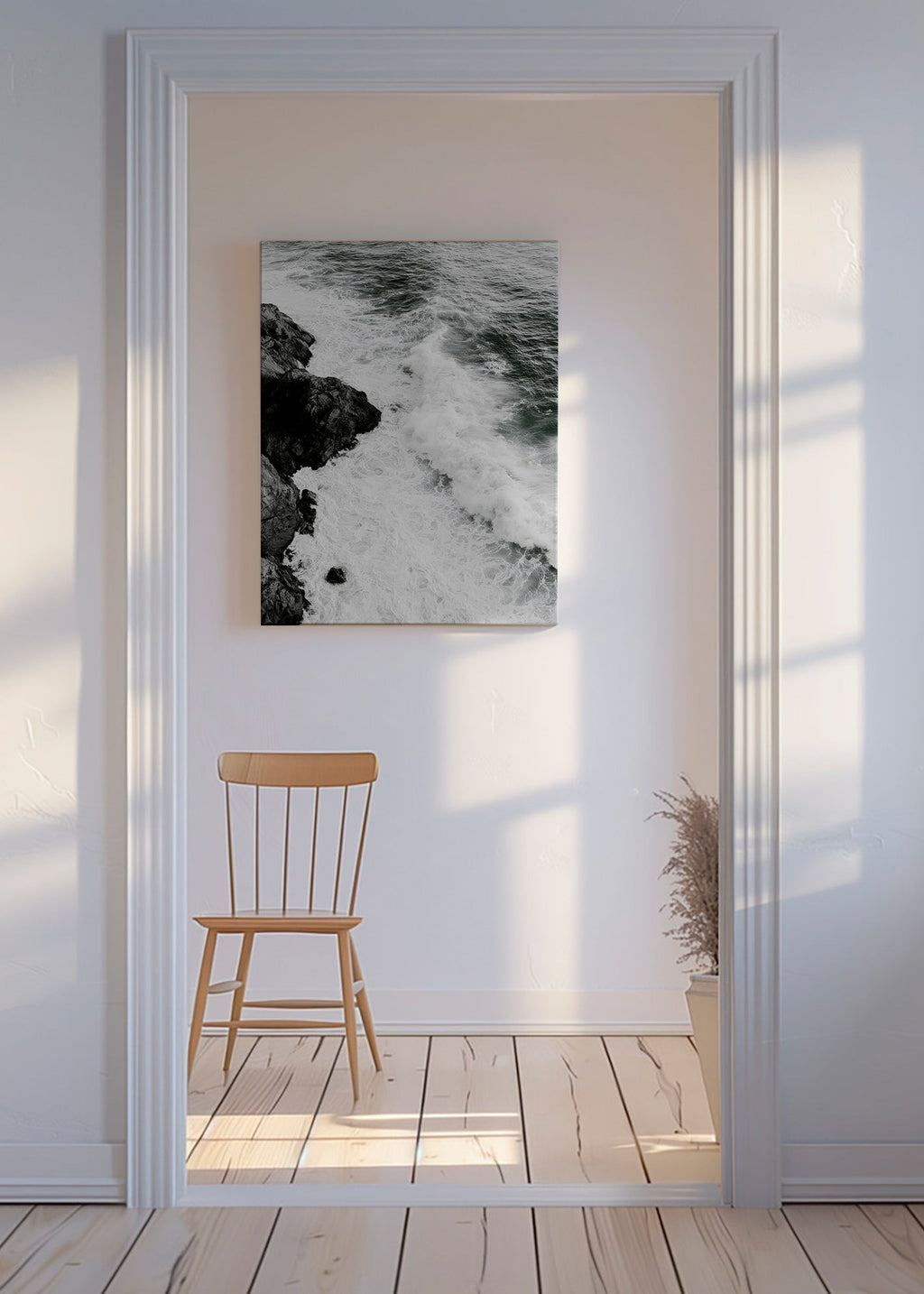 Cuadro de paisaje: rocas atlánticas en blanco y negro – Canvas
