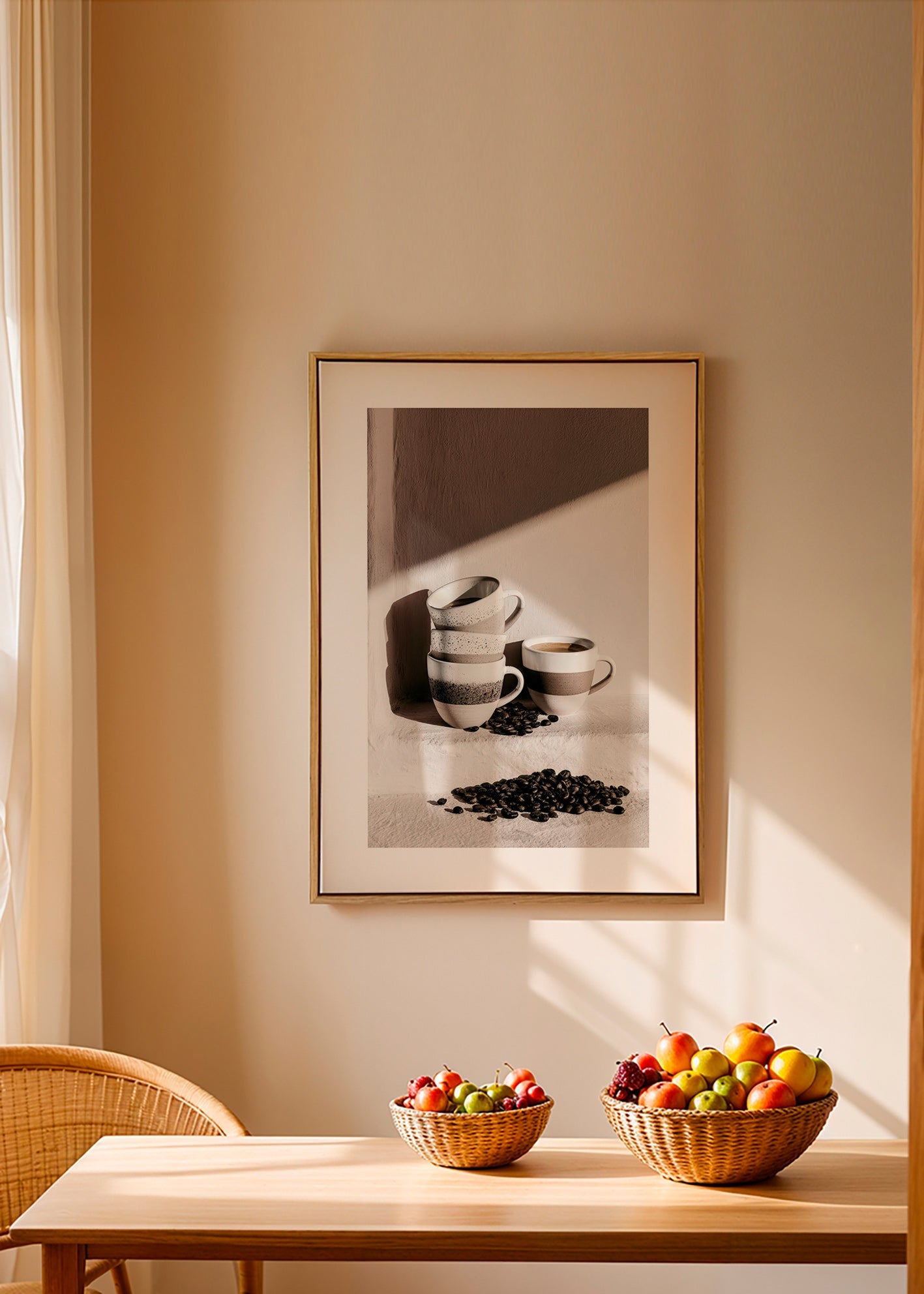 Cuadro de cocina con tazas apiladas y granos de café – Canvas1