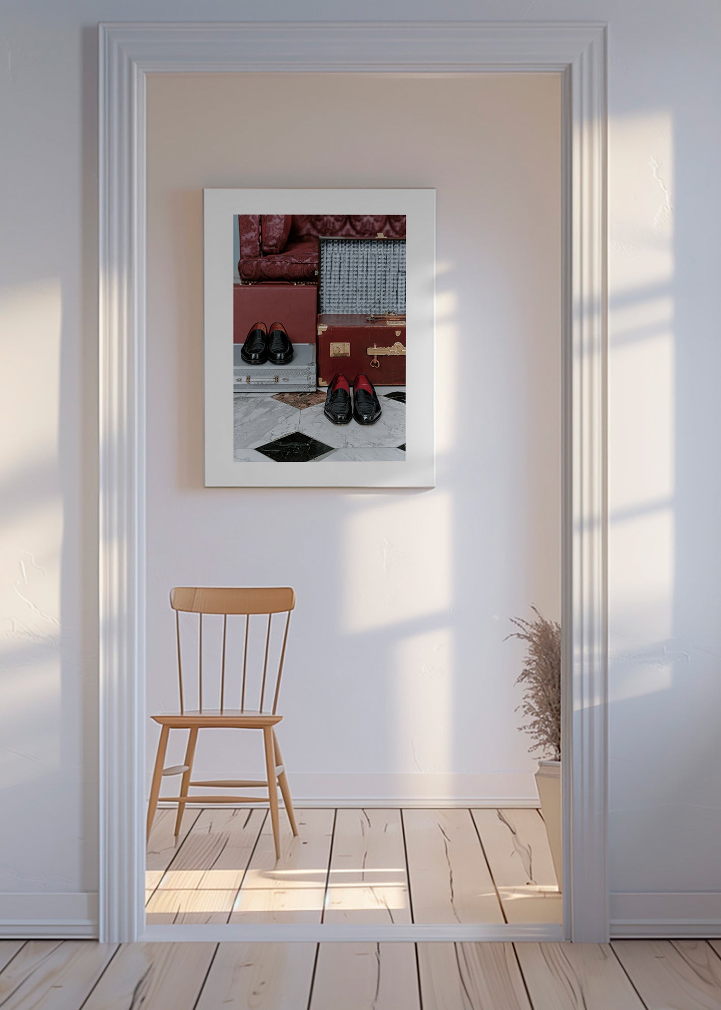 Cuadro de ciudades con maletas y zapatos lustrados – Canvas