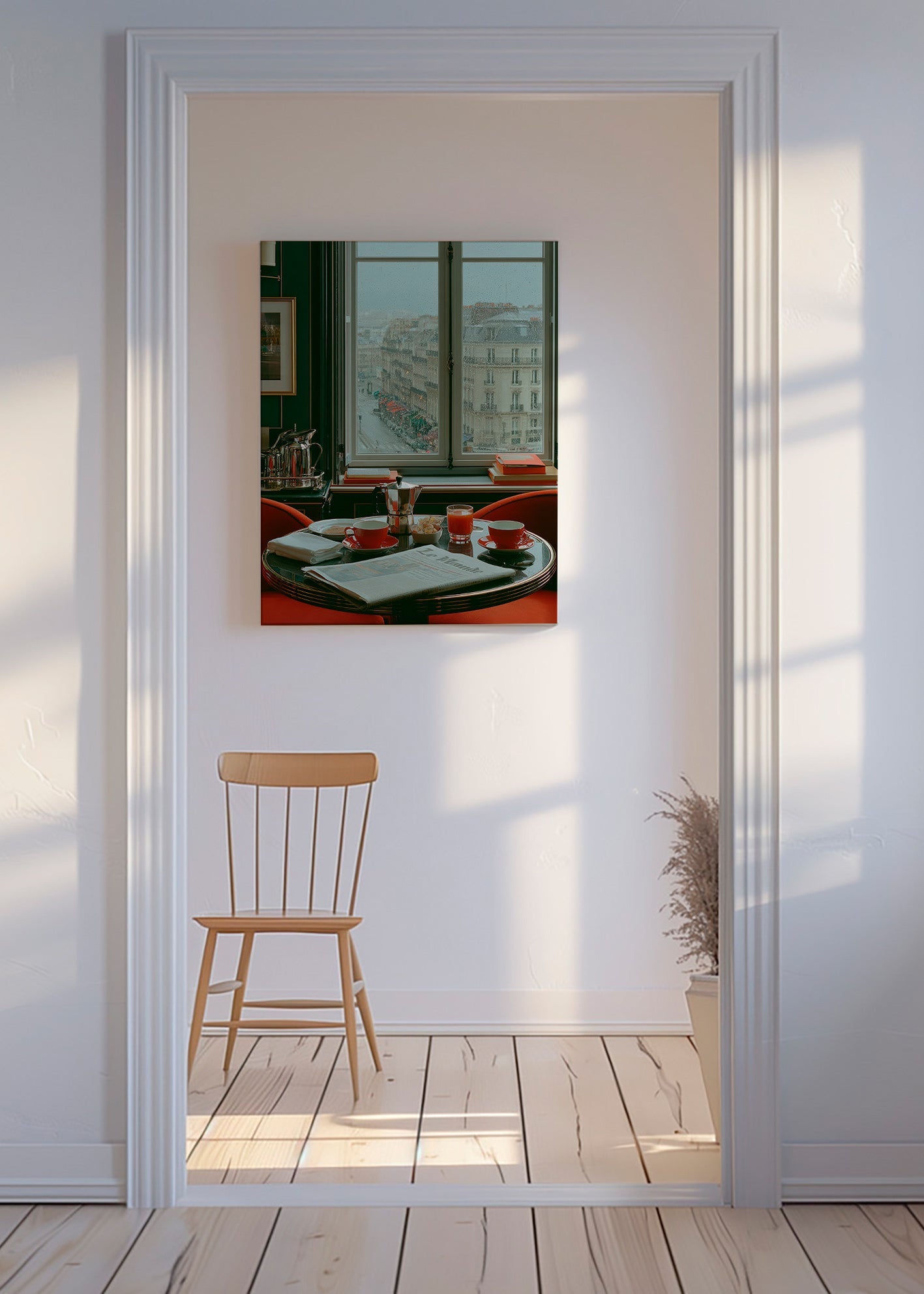 Cuadro de cocina con ventana parisina y café – Canvas