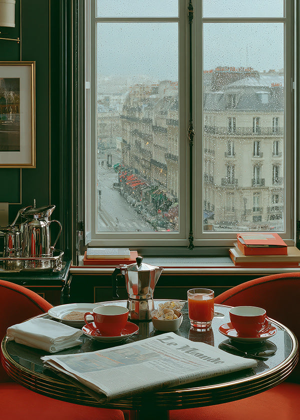 Cuadro de cocina con ventana parisina y café