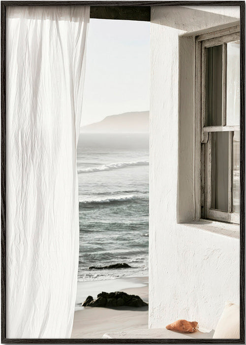 Cuadro de paisaje con ventana al mar – Black Frame