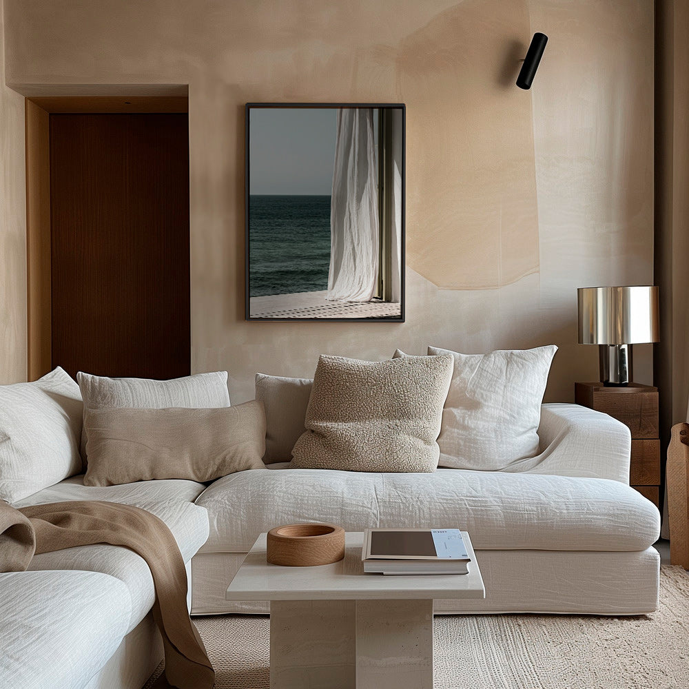 Cuadro de paisaje con cortina junto al mar – Canvas1
