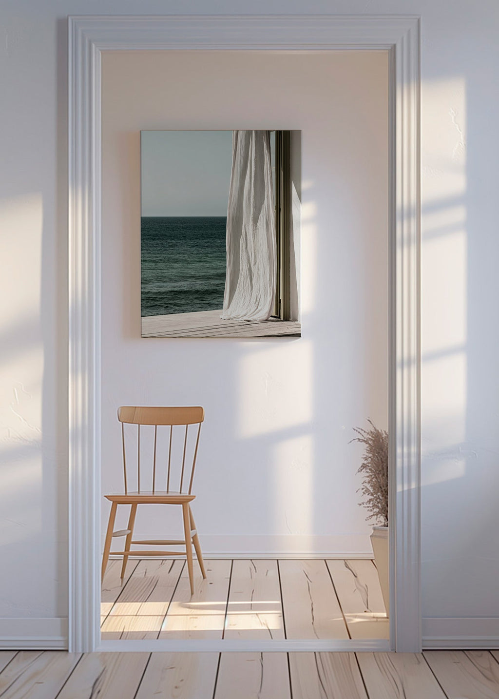 Cuadro de paisaje con cortina junto al mar – Canvas