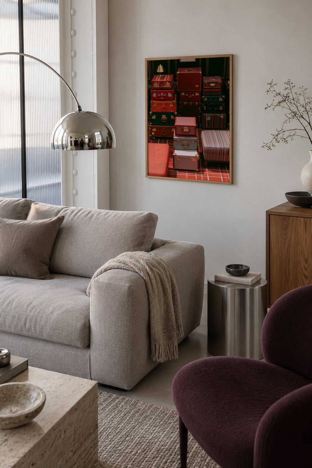 Red Luggage - Framed poster in an interior