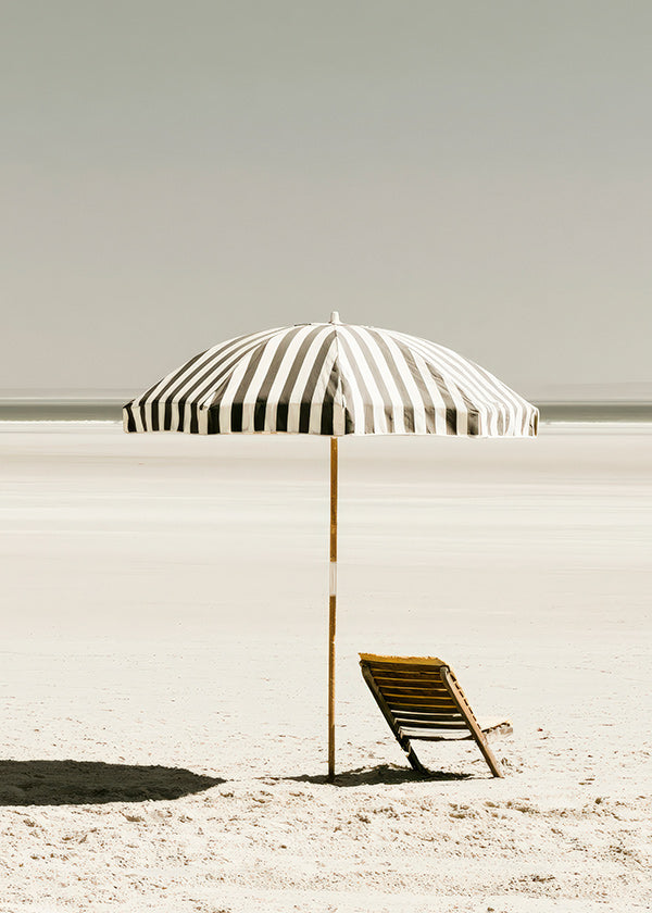 Cuadro de paisaje con parasol y tumbona