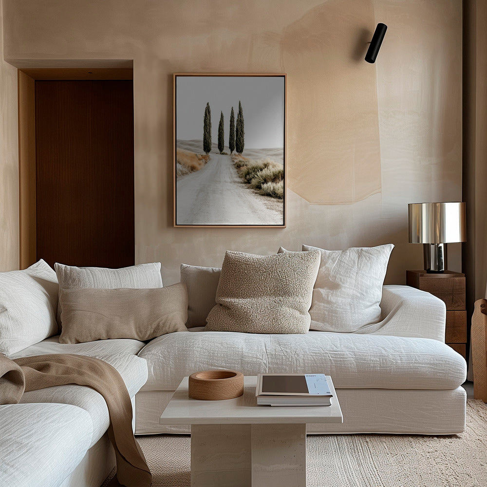 Cuadro de paisaje con cipreses en camino sereno – Canvas2