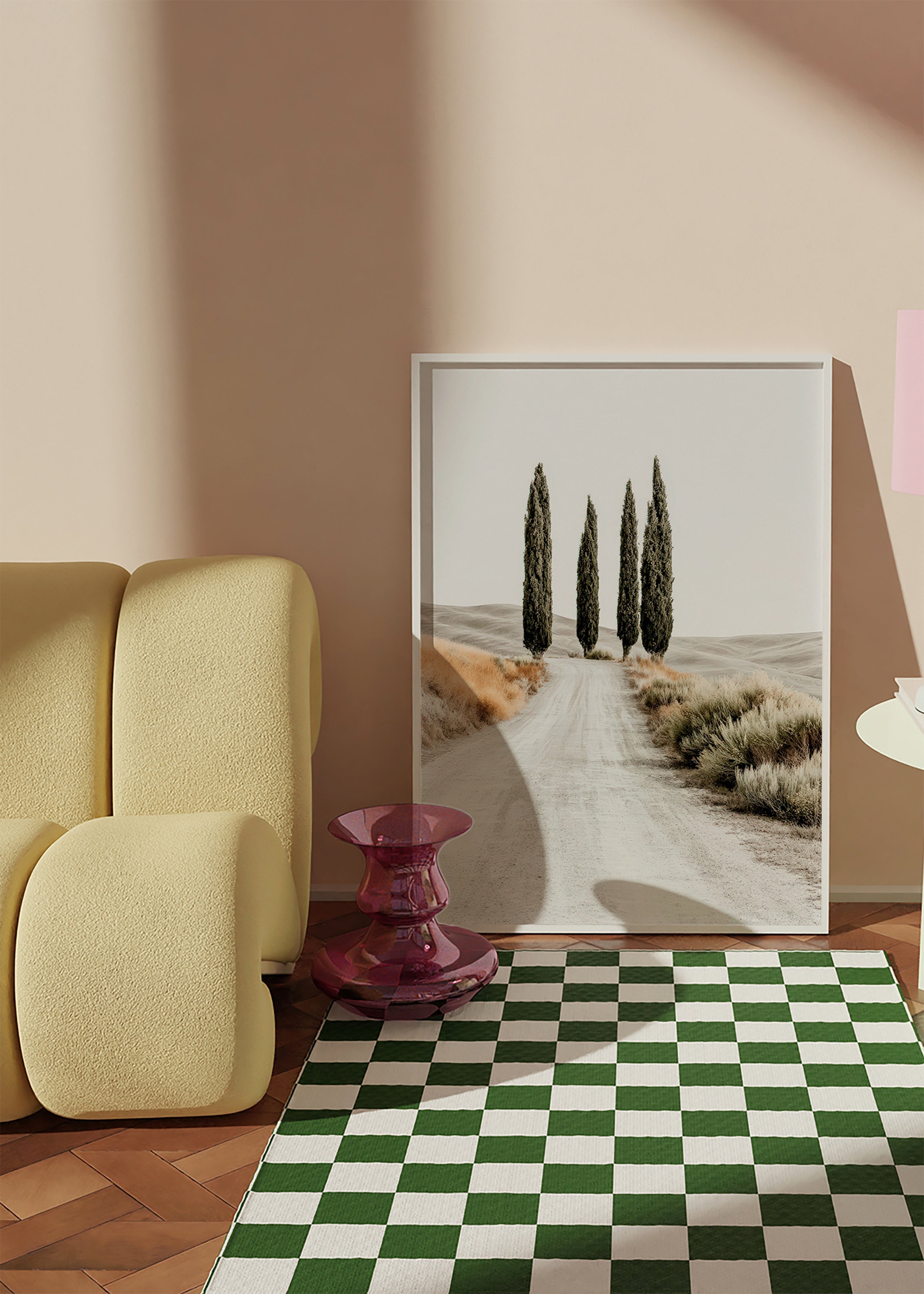 Cuadro de paisaje con cipreses en camino sereno – Product2