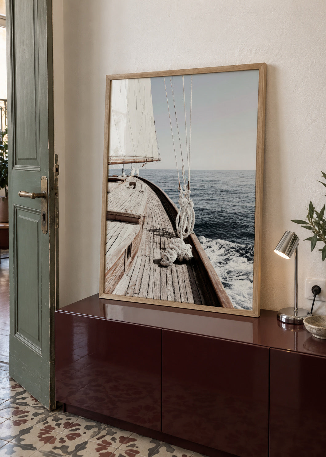 Sailing Morning - Framed poster in an interior