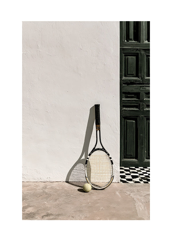 Cuadro deportivo con raqueta y pelota