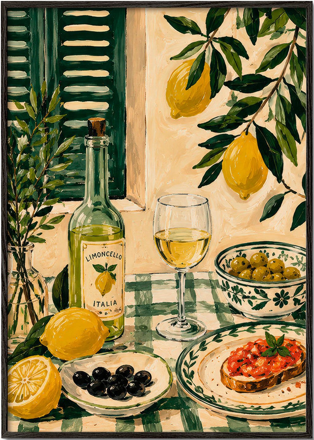Cuadro de cocina con limones y limoncello – Black Frame