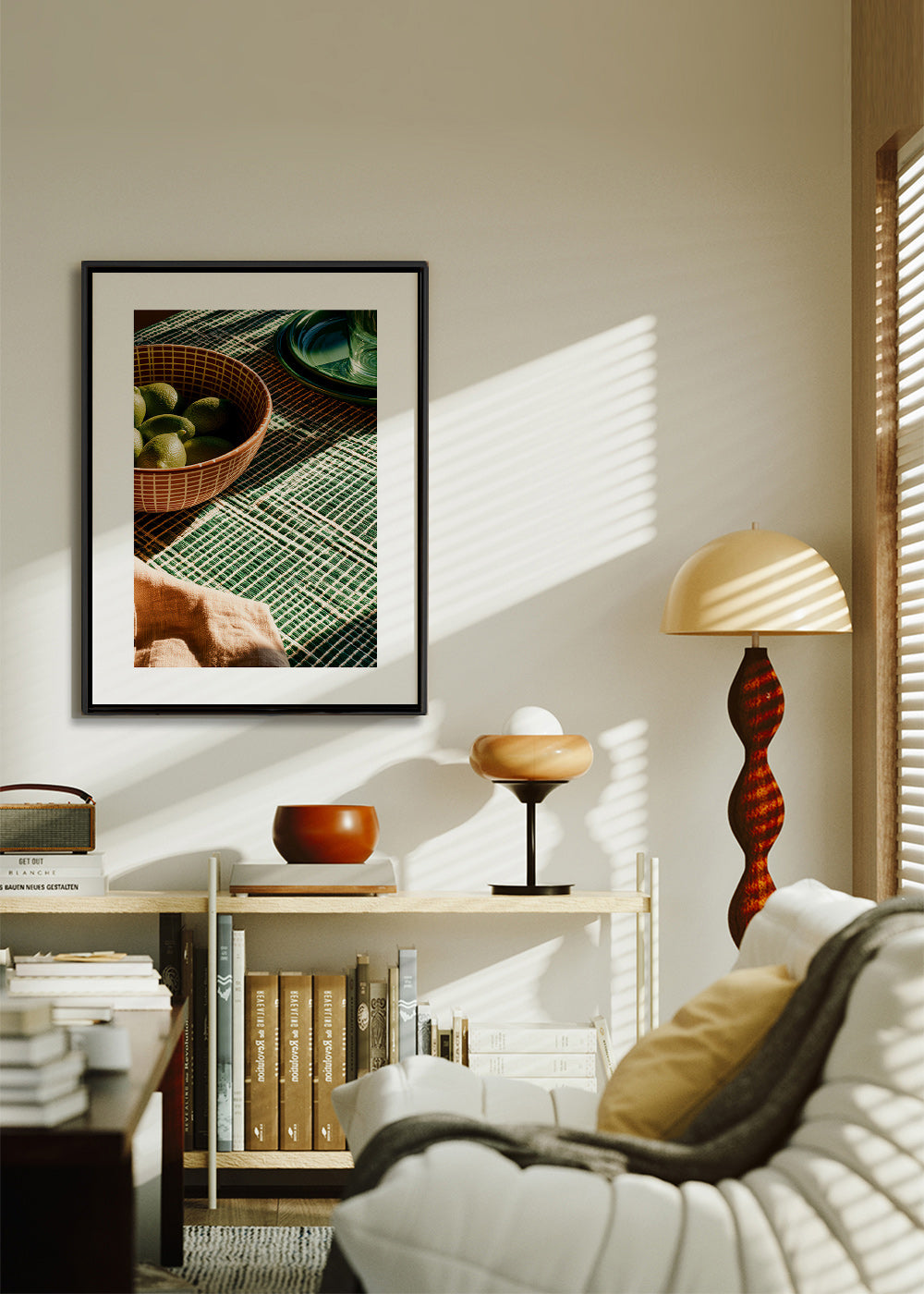Cuadro de cocina con limas en cuenco y tejido geométrico – Canvas1