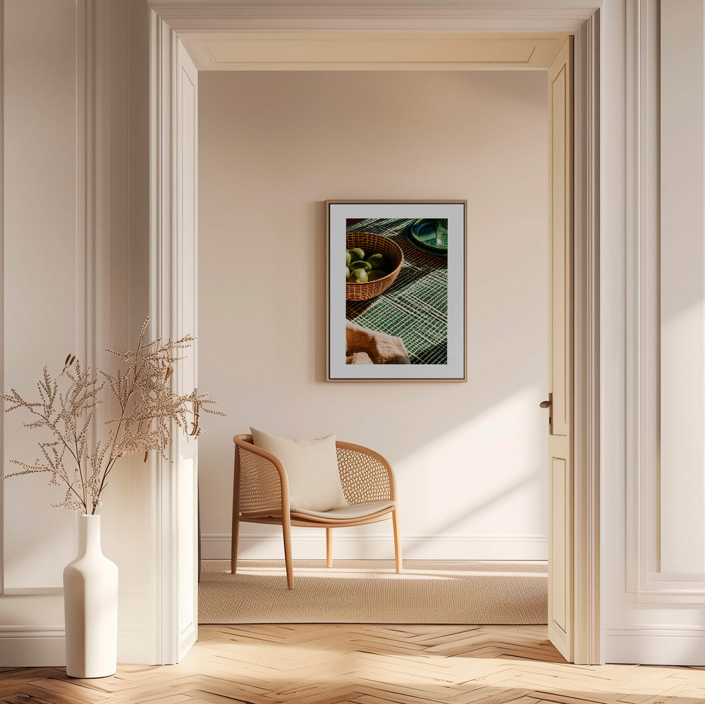 Cuadro de cocina con limas en cuenco y tejido geométrico – Canvas2