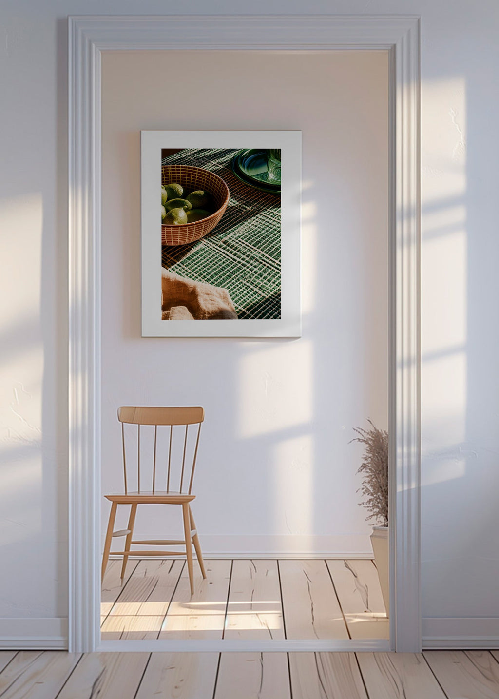 Cuadro de cocina con limas en cuenco y tejido geométrico – Canvas