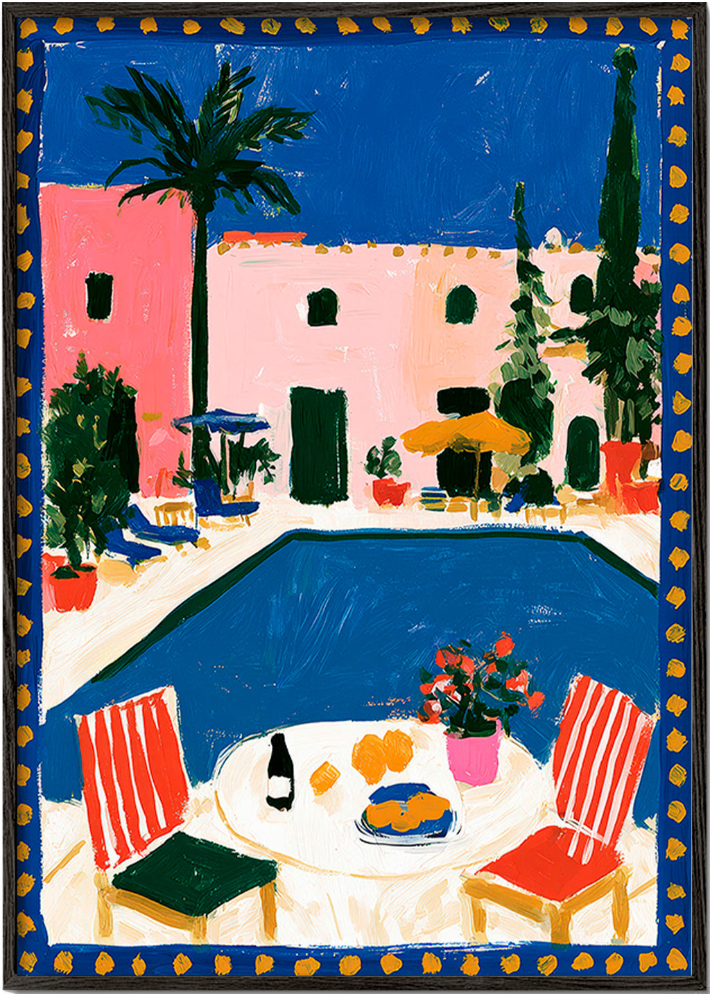 Cuadro de ciudades: villa rosa con piscina – Black Frame