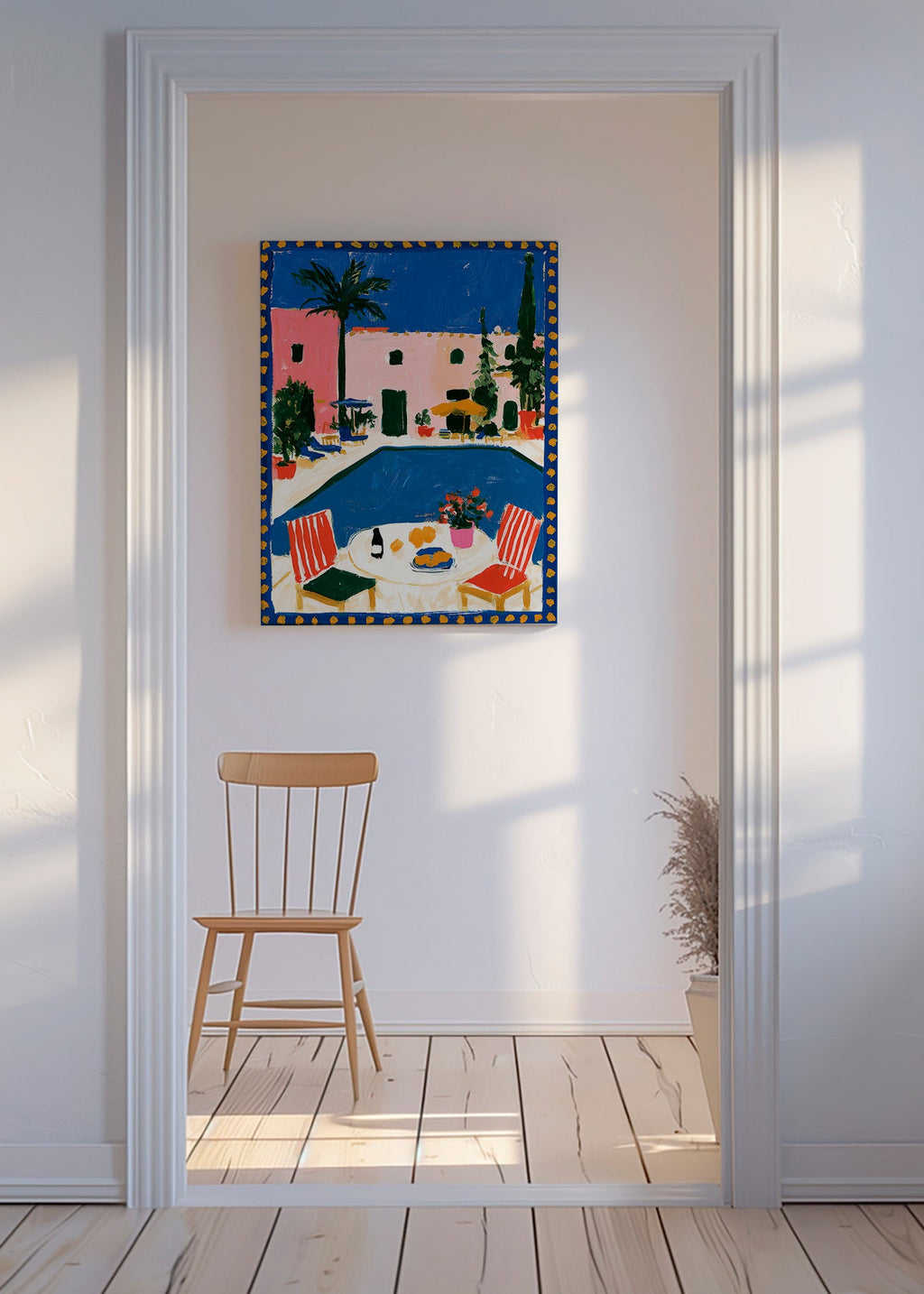 Cuadro de ciudades: villa rosa con piscina – Canvas